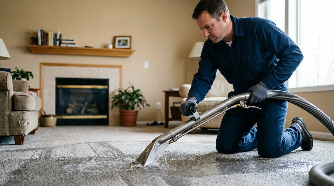 Water damage restoration technician working near West Roxbury, MA